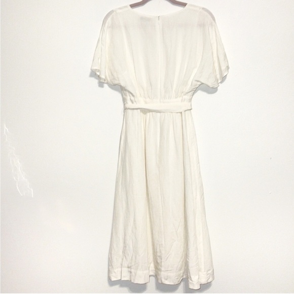 Madewell, white Linen-Blend Dolman-Sleeve Tie-Waist Midi Dress, Size 18 - Picture 5 of 10